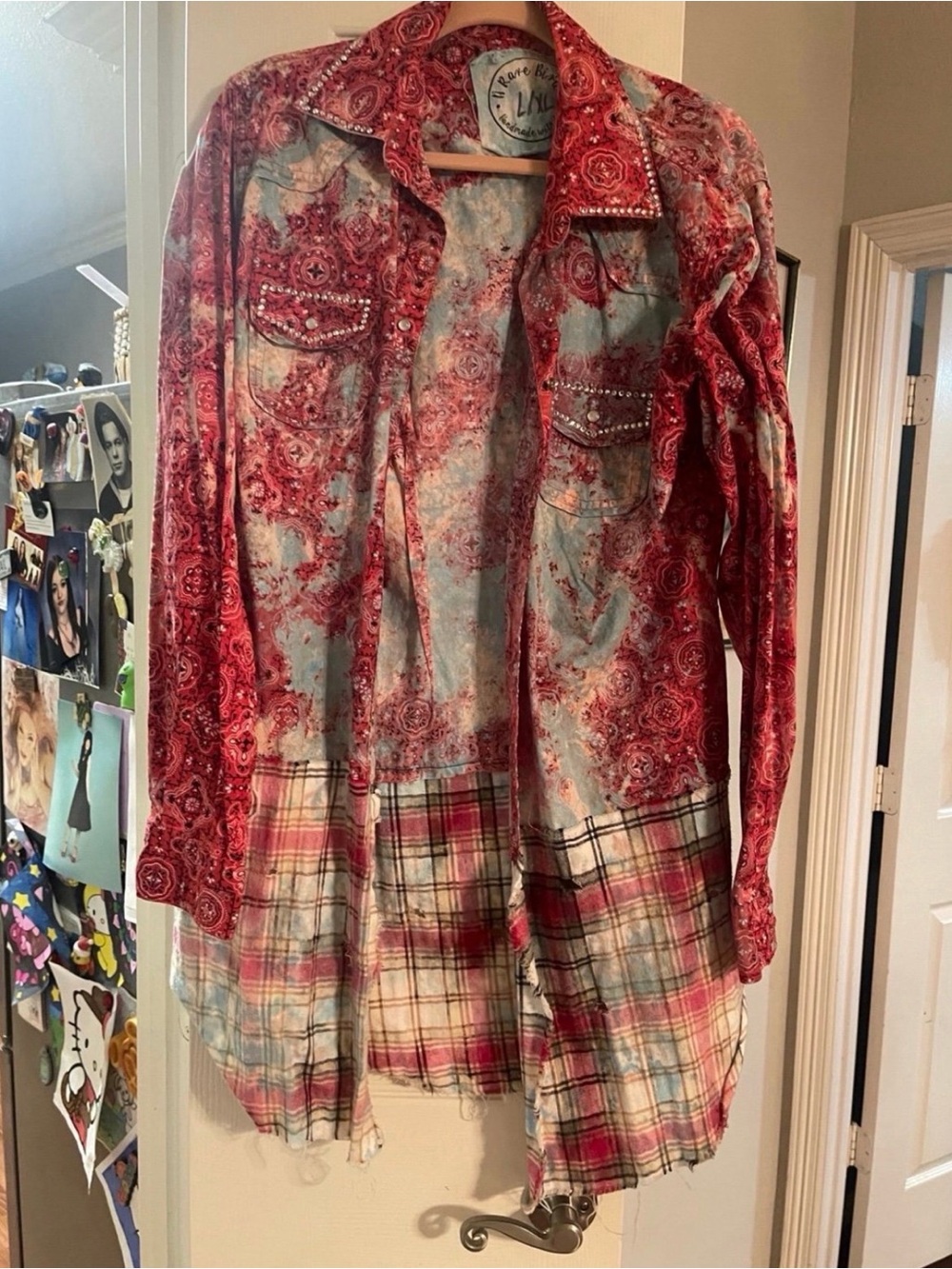 A Rare Bird Distressed Red Paisley & Plaid Button-Down Shirt